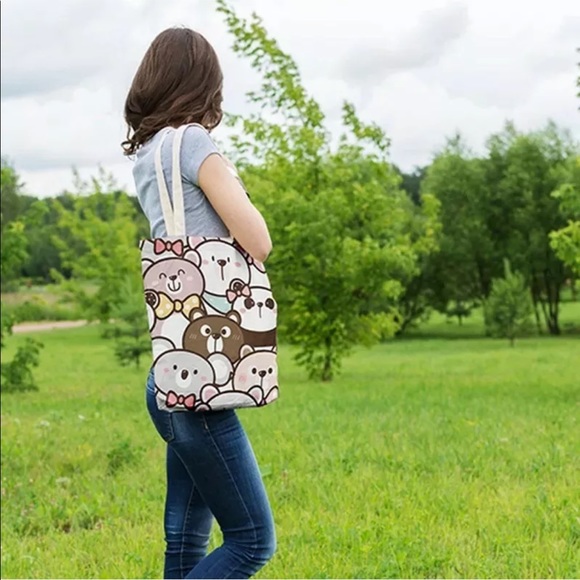 Tote bag canvas bear cartoon panda love heart animal colorful shoulder bag - Picture 3 of 3
